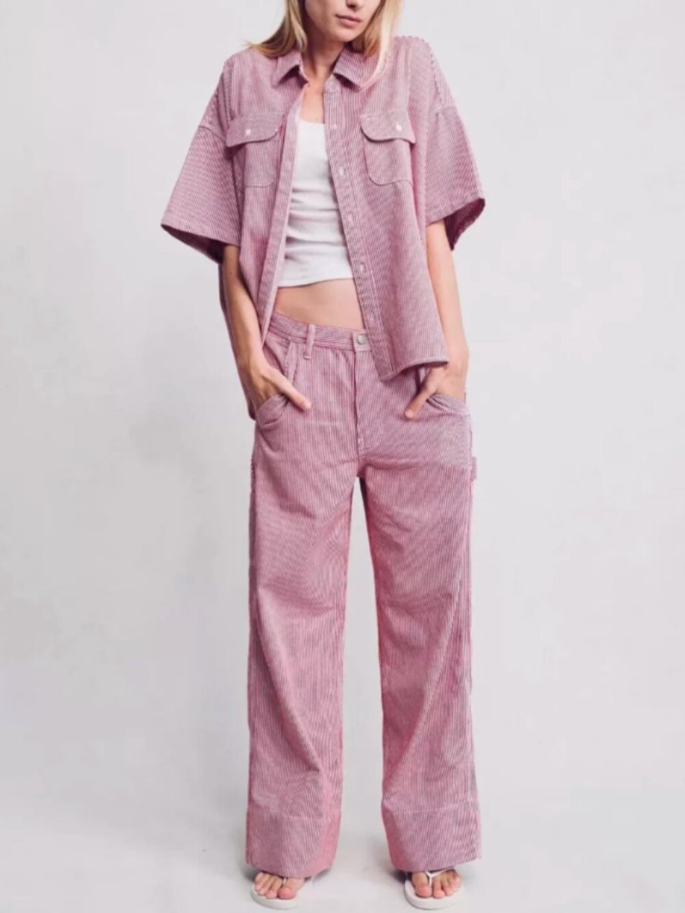 NWT Denimist Payden Relaxed Carpenter Pant 23-29 Red Railroad Stripe